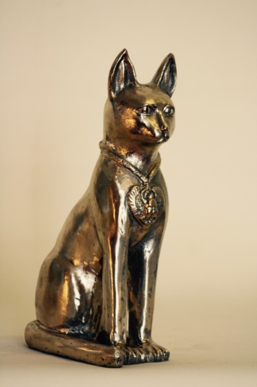 Sculpture intitulée "Chat égyptien" par Denis Thebaudeau, Œuvre d'art originale, Bronze