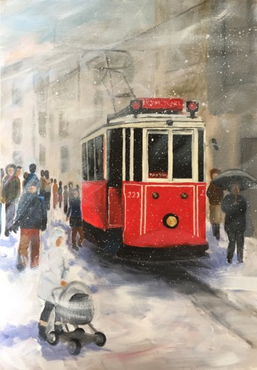 Painting titled "Tram" by Deniz Yılmaz Ötünçtemur, Original Artwork, Acrylic