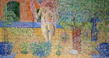 Peinture intitulée "Nu au balcon" par Denizzio, Œuvre d'art originale, Huile