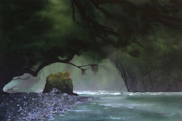 Painting titled "Fiordland river" by Dennis Greenwood, Original Artwork, Watercolor