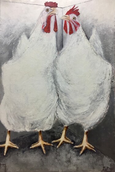「Chicken talk」というタイトルの絵画 Dennis Van Den Bossche (D.Boss)によって, オリジナルのアートワーク, オイル