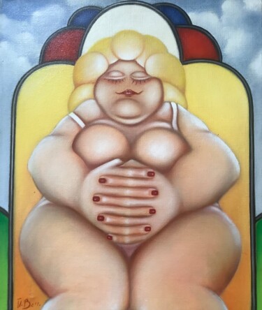 Painting titled "Sunny" by Dennis Van Den Bossche (D.Boss), Original Artwork, Oil Mounted on Wood Stretcher frame