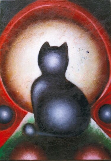 Schilderij getiteld "De kat" door Dennis Van Den Bossche (D.Boss), Origineel Kunstwerk, Olie