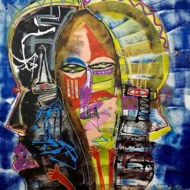 Schilderij getiteld "African linage" door Dennys Santos Diaz, Origineel Kunstwerk, Acryl