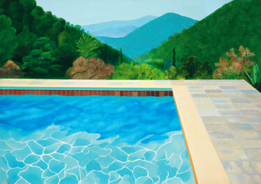 The Pool | Hockney | Reimagine Art Gravures & estampes intitulée "The Pool | Hockney…" par Dent-De-Lion Du Midi, Œuvre d'art originale, Peinture numérique