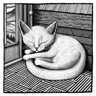 Arte digital titulada "Purr Sleeping | Ill…" por Dent-De-Lion Du Midi, Obra de arte original, Impresión digital