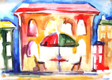 Painting titled "Cafe in Paris" by Denys Bannikov, Original Artwork, Watercolor