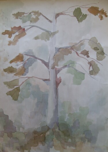 Pintura intitulada "one tree" por Denys Bannikov, Obras de arte originais, Aquarela