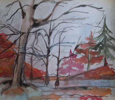 Schilderij getiteld "Autumn forest" door Denys Bannikov, Origineel Kunstwerk, Aquarel