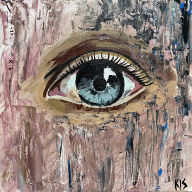 Painting titled "Beige Eye / Бежевый…" by Denys Sobol, Original Artwork, Acrylic Mounted on Cardboard