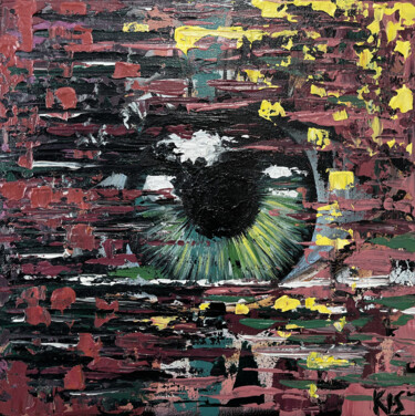 Картина под названием "Ruby Eye / Изумрудн…" - Denys Sobol, Подлинное произведение искусства, Акрил Установлен на Деревянная…