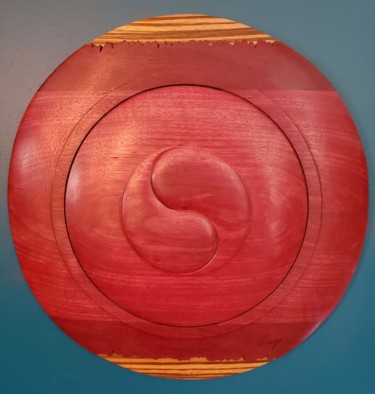 Γλυπτική με τίτλο "Yin et Yang sur Ama…" από Denys Rodrigue, Αυθεντικά έργα τέχνης, Ξύλο