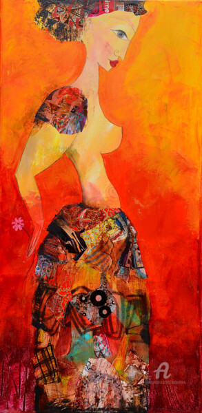 Peinture intitulée "Femme à la fleur 03" par Valérie Depadova, Œuvre d'art originale, Acrylique