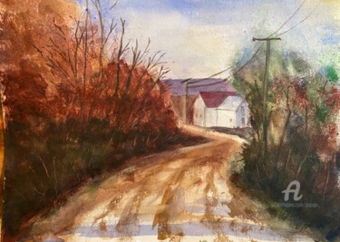 Pintura intitulada "Isolated Road" por Deborah Paige Jackson, Obras de arte originais, Aquarela