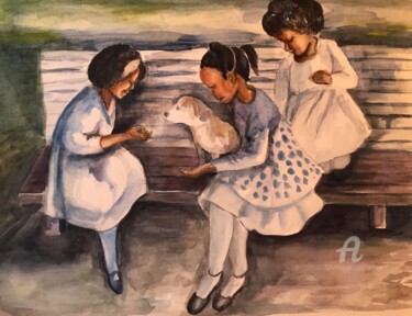 Painting titled "Jameshia's Girls" by Deborah Paige Jackson, Original Artwork, Watercolor