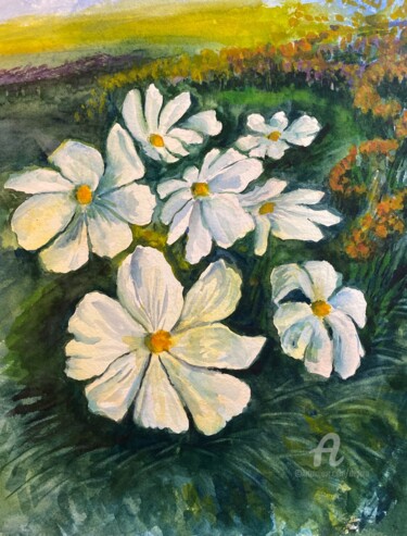 Картина под названием "Flowers in the Park" - Deborah Paige Jackson, Подлинное произведение искусства, Акварель