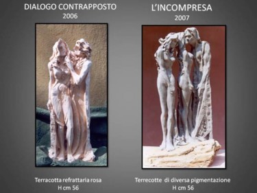 Scultura intitolato "dialogo contrappost…" da Antonio De Paoli, Opera d'arte originale, Terracotta