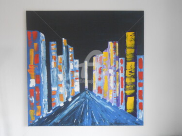 Peinture intitulée "night city 1mx1m" par Deph, Œuvre d'art originale, Acrylique