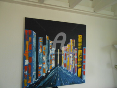 Peinture intitulée "night-city-1x1m" par Deph, Œuvre d'art originale, Acrylique