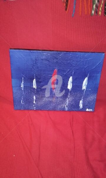 Peinture intitulée "bateaux rouge avec…" par Deph, Œuvre d'art originale, Acrylique