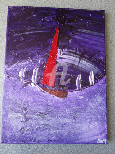 Painting titled "17-purple-boat-30x4…" by Deph, Original Artwork, Acrylic