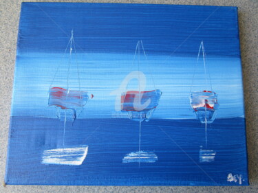 Peinture intitulée "29-trois-bateaux-au…" par Deph, Œuvre d'art originale, Acrylique