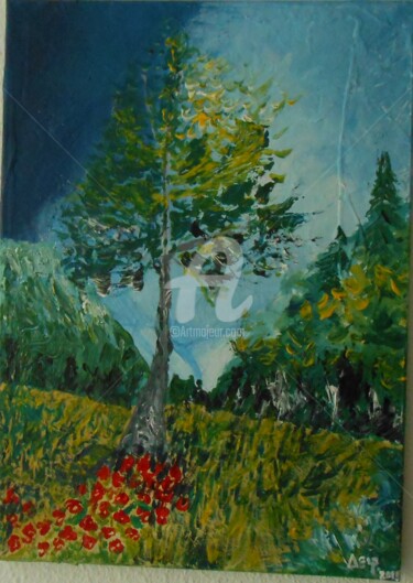 Peinture intitulée "l arbre 46x32x1.5cm" par Deph, Œuvre d'art originale, Acrylique