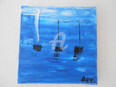 Peinture intitulée "bateaux noir 20x20…" par Deph, Œuvre d'art originale, Acrylique