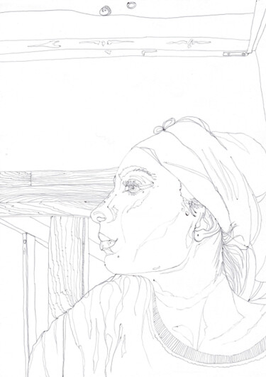 Drawing titled "profil" by Depict Sofia, Original Artwork, Ballpoint pen