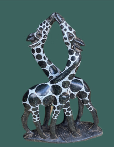 Sculpture intitulée "Kissing Giraffes" par Dereck Fombe, Œuvre d'art originale, Pierre