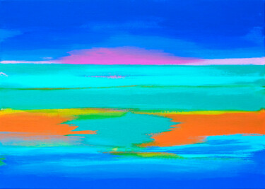 「Pink Sunset at Sea」というタイトルのデジタルアーツ Derek Harrisによって, オリジナルのアートワーク, デジタルプリント