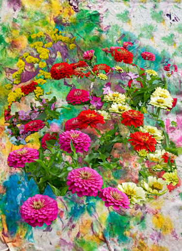 Fotografie getiteld "Zinnia on Abstract" door Derek Harris, Origineel Kunstwerk, Gemanipuleerde fotografie