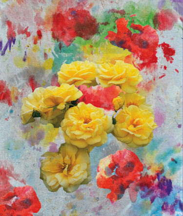 Photographie intitulée "Yellow Roses with A…" par Derek Harris, Œuvre d'art originale, Photographie manipulée