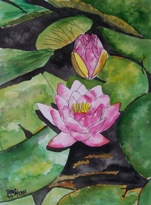 Painting titled "Water lily" by Derek Mccrea, Original Artwork, Oil