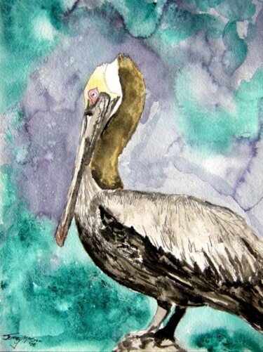 Painting titled "pelican bird" by Derek Mccrea, Original Artwork, Oil