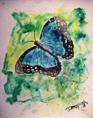 Painting titled "blue butterfly" by Derek Mccrea, Original Artwork, Oil