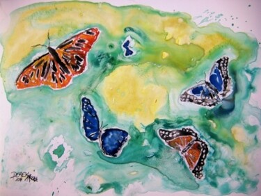 Painting titled "3 butterflies" by Derek Mccrea, Original Artwork, Oil