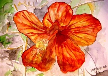 Painting titled "hibiscus 2" by Derek Mccrea, Original Artwork, Oil