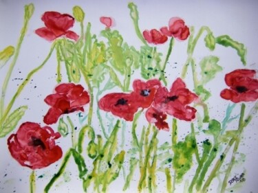 Painting titled "red poppy flowers" by Derek Mccrea, Original Artwork, Oil