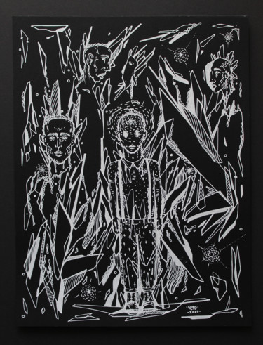 Drawing titled "White on Black seri…" by Sergei Dergaev, Original Artwork, Gel pen