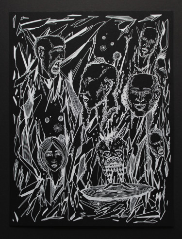 Dibujo titulada "White on Black seri…" por Sergei Dergaev, Obra de arte original, Pluma de gel