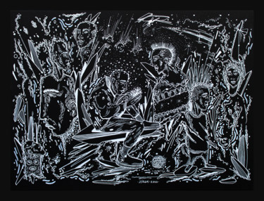 Desenho intitulada "White on Black seri…" por Sergei Dergaev, Obras de arte originais, Caneta de gel