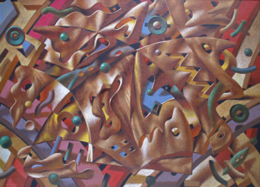 Painting titled "Абстрактный сюжет" by Sergey Dergun, Original Artwork, Oil Mounted on Wood Stretcher frame