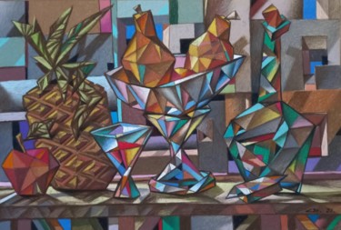 Ананас в кубизме Peinture intitulée "Ананас в кубизме" par Sergey Dergun, Œuvre d'art originale, Pastel