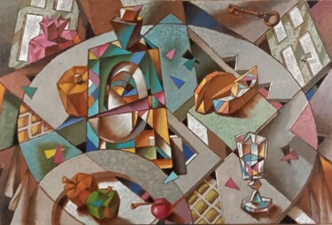 Painting titled "Натюрморт с рюмочкой" by Sergey Dergun, Original Artwork, Oil Mounted on Wood Stretcher frame