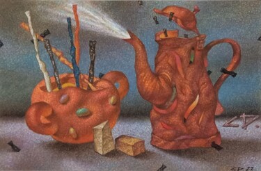 Pintura titulada "Red Teapot" por Sergey Dergun, Obra de arte original, Pastel