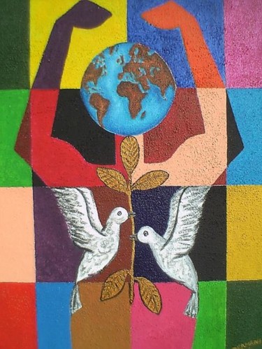 Painting titled "Peace in the world" by Abdoul-Ganiou Dermani, Original Artwork
