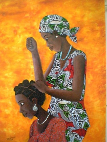 Painting titled "Friseurin  / Coiffe…" by Abdoul-Ganiou Dermani, Original Artwork