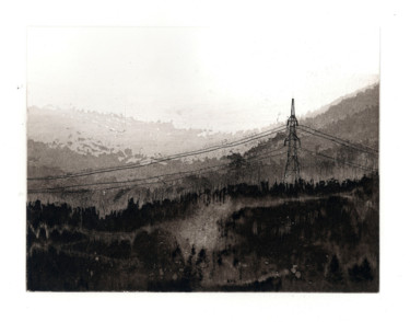 Printmaking titled ""Pylon"" by Dermot Ryan, Original Artwork, Etching