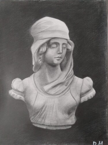 Drawing titled "Statue buste de fem…" by Déryck Maindron, Original Artwork, Graphite